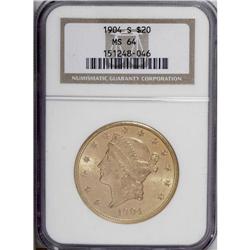 1904-S $20 MS64 NGC. This amber-gold piece has strong 