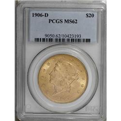 1906-D $20 MS62 PCGS. A typically struck example from 