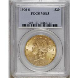 1906-S $20 MS63 PCGS. A boldly defined honey-gold exam 