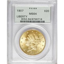 1907 $20 MS64 PCGS. Well struck with bright luster, ri 