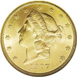 1907 $20 MS64 NGC. This charming final-year Liberty do 