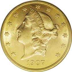 1907-D $20 MS64 PCGS. Well struck and highly lustrous, 