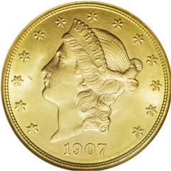 1907-D $20 MS64 NGC. This exquisite double eagle has t 