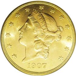 1907-D $20 MS65 PCGS. This flashy final-year Liberty t 