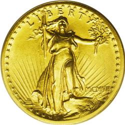 1907 $20 High Relief, Flat Rim MS62 PCGS. The 1907 HIg 