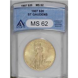 1907 $20 Arabic Numerals MS62 ANACS. A lustrous yellow 