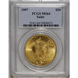 1907 $20 Arabic Numerals MS64 PCGS. Choice and lustrou 