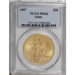 1907 $20 Arabic Numerals MS64 PCGS. Highly lustrous wi 