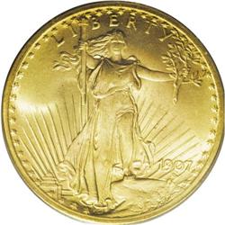 1907 $20 Arabic Numerals MS66 PCGS. An unusually nice 