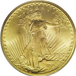 1907 $20 Arabic Numerals MS67 PCGS. The Saint-Gaudens 