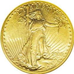 1908-S $20 AU55 NGC. The 1908-S is the lowest mintage 