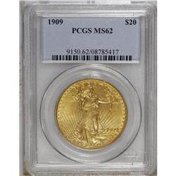 1909 $20 MS62 PCGS. A well struck and softly lustrous 