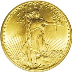1909 $20 MS65 PCGS. A magnificent Gem example of this 