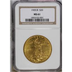 1909/8 $20 MS61 NGC. A subtly lustrous and unworn exam 