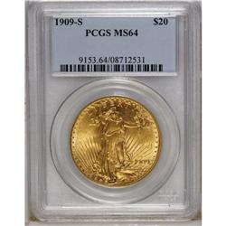 1909-S $20 MS64 PCGS. Sharply struck. In fact, so shar 