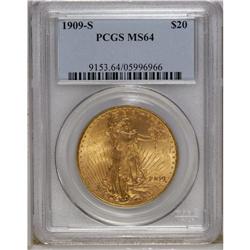 1909-S $20 MS64 PCGS. Choice and nicely struck with so 