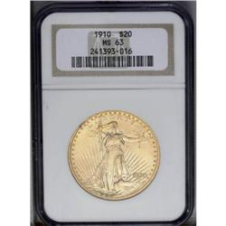 1910 $20 MS63 NGC. Sharp definition is apparent on the 