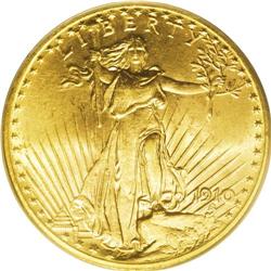 1910 $20 MS65 PCGS. Beautiful golden-rose toning and e 