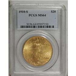 1910-S $20 MS64 PCGS. Fairly well struck with a few un 