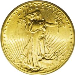 1910-S $20 MS65 PCGS. This lustrous apricot-gold Gem i 