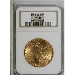 1911-D $20 MS65 NGC. A well struck Gem that sports abo 
