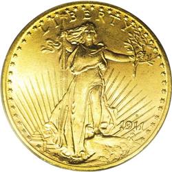 1911-S $20 MS65 PCGS. Sweeping luster and a sharp stri 