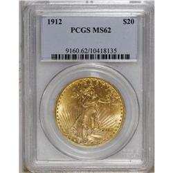 1912 $20 MS62 PCGS. A lustrous yellow-orange piece tha 
