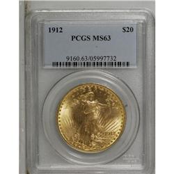 1912 $20 MS63 PCGS. A rather frosty yellow-gold piece 