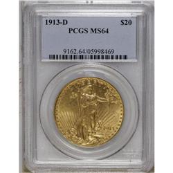 1913-D $20 MS64 PCGS. Aside from a minor abrasion to t 
