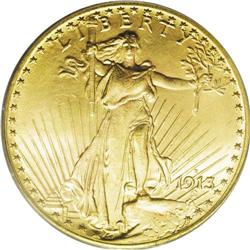 1913-D $20 MS65 PCGS. This lightly abraded and highly 