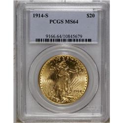 1914-S $20 MS64 PCGS. The highly lustrous surfaces tak 