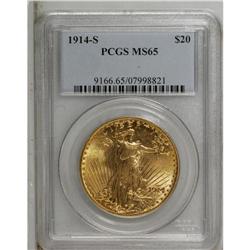1914-S $20 MS65 PCGS. A highly lustrous lemon-yellow G 
