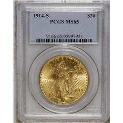 1914-S $20 MS65 PCGS. A nicely struck Gem that has pre 