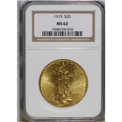 1915 $20 MS62 NGC. Nicely struck with softly lustrous 