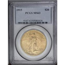 1915 $20 MS63 PCGS. Nicely struck and highly lustrous. 