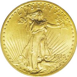 1915 $20 MS64 PCGS. A well struck honey-yellow double 