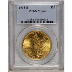 1915-S $20 MS64 PCGS. Vivid bright yellow color with p 