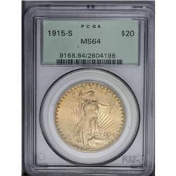 1915-S $20 MS64 PCGS. Typically struck with a light mi 