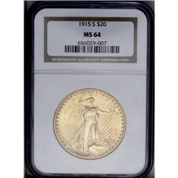 1915-S $20 MS64 NGC. Both sides have pleasing luster, 