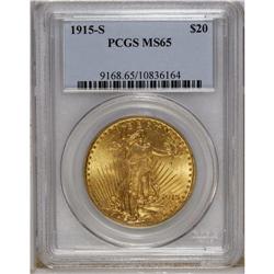 1915-S $20 MS65 PCGS. A highly lustrous and well-defin 