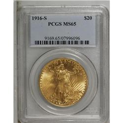 1916-S $20 MS65 PCGS. Highly lustrous with salmon ting 