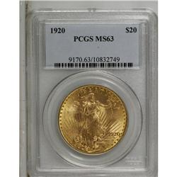 1920 $20 MS63 PCGS. A satiny orange-gold example that 