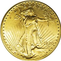 1920 $20 MS64 PCGS. Choice and solidly struck overall, 