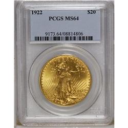 1922 $20 MS64 PCGS. Dave Bowers says of this issue: "A 