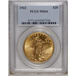 1922 $20 MS64 PCGS. Boldly impressed and highly appeal 