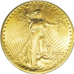 1922-S $20 MS64 PCGS. All San Francisco gold issues st 