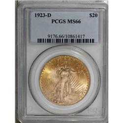 1923-D $20 MS66 PCGS. This gorgeous Premium Gem displa 