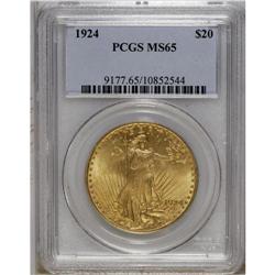 1924 $20 MS65 PCGS. A lovely straw-gold Gem example of 
