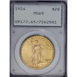 1924 $20 MS65 PCGS. The highly lustrous yellow-gold su 