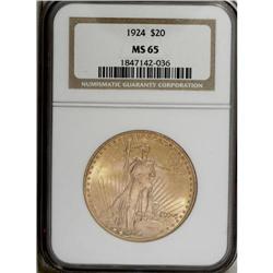 1924 $20 MS65 NGC. This suitably impressed peach-gold 